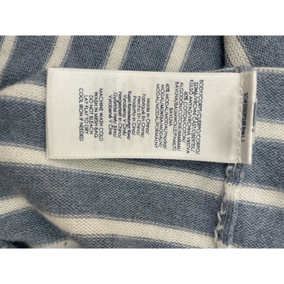 CHAPS Cotton/Modal Light Blue Womens White Stripes Boat Neck Sweater Size Large - Picture 8 of 8